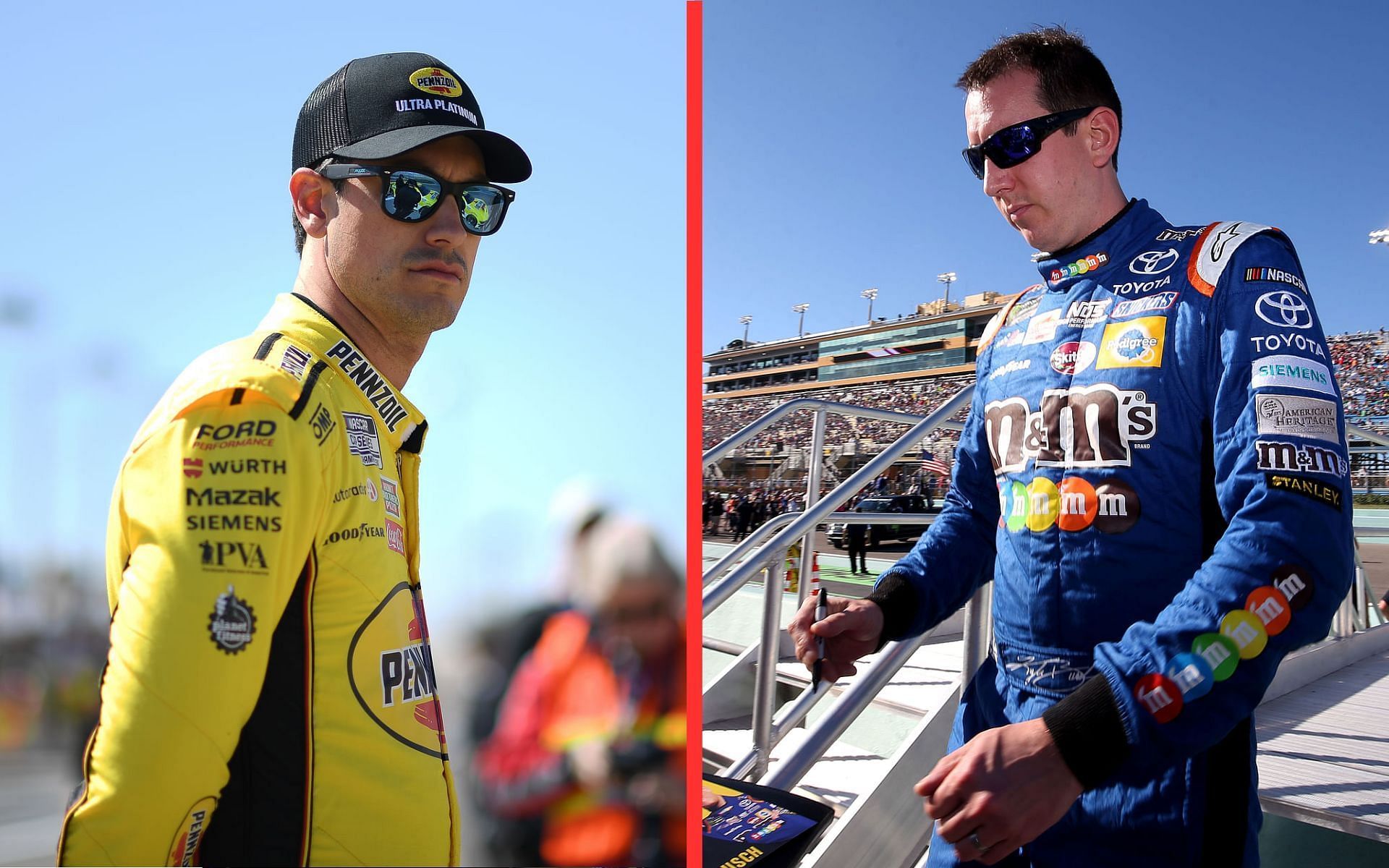 Joey Logano (L) and Kyle Busch (R)