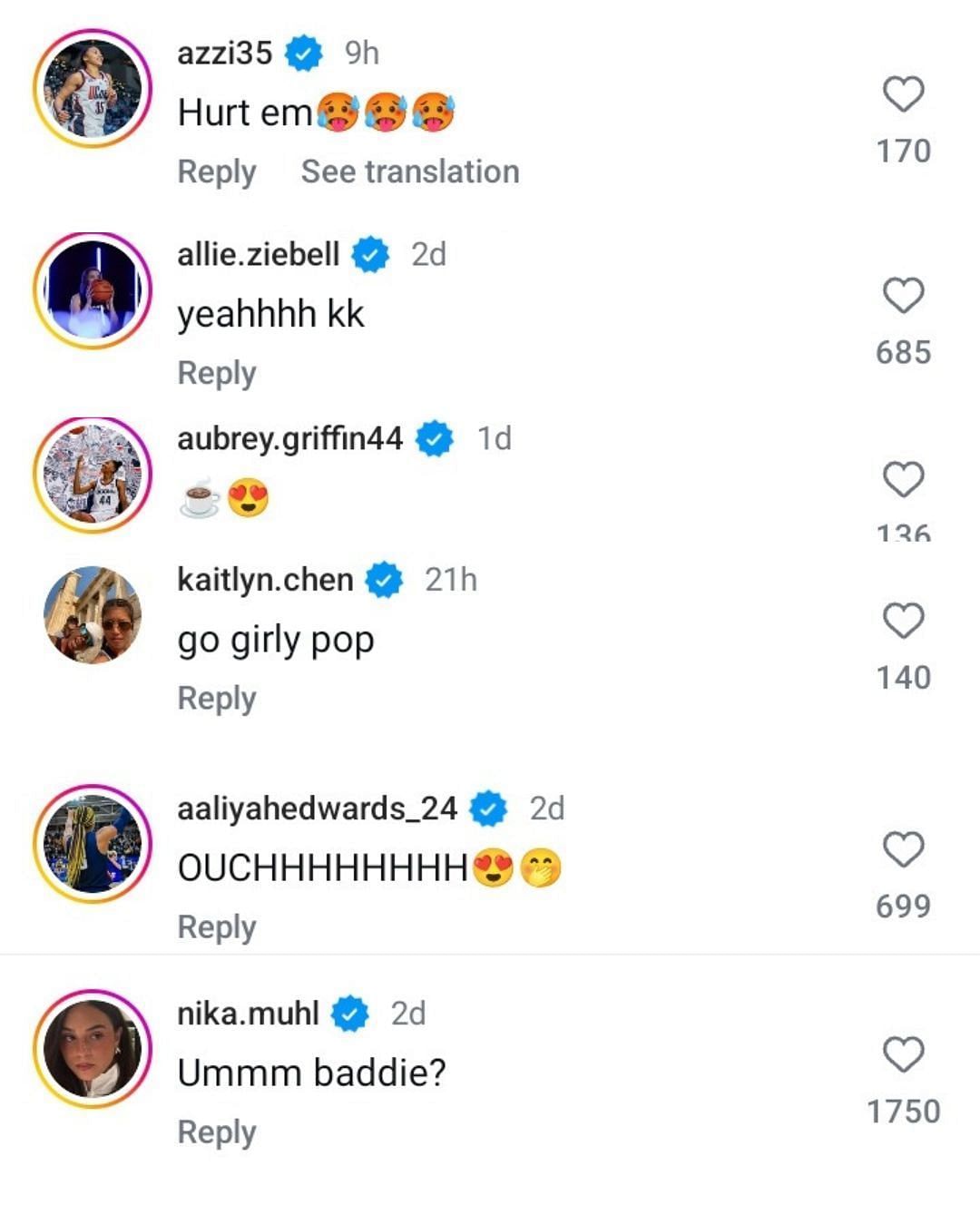 Azzi Fudd, Aubrey Griffin, Allie Ziebell &amp; others react to UConn star KK Arnold&#039;s glamorous ESPY outfit. (Images via Instagram @kamoreaarnold)