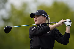 Charley Hull rocks a cropped jacket as she practices her swing ahead of the 2025 KPMG Women's Irish Open