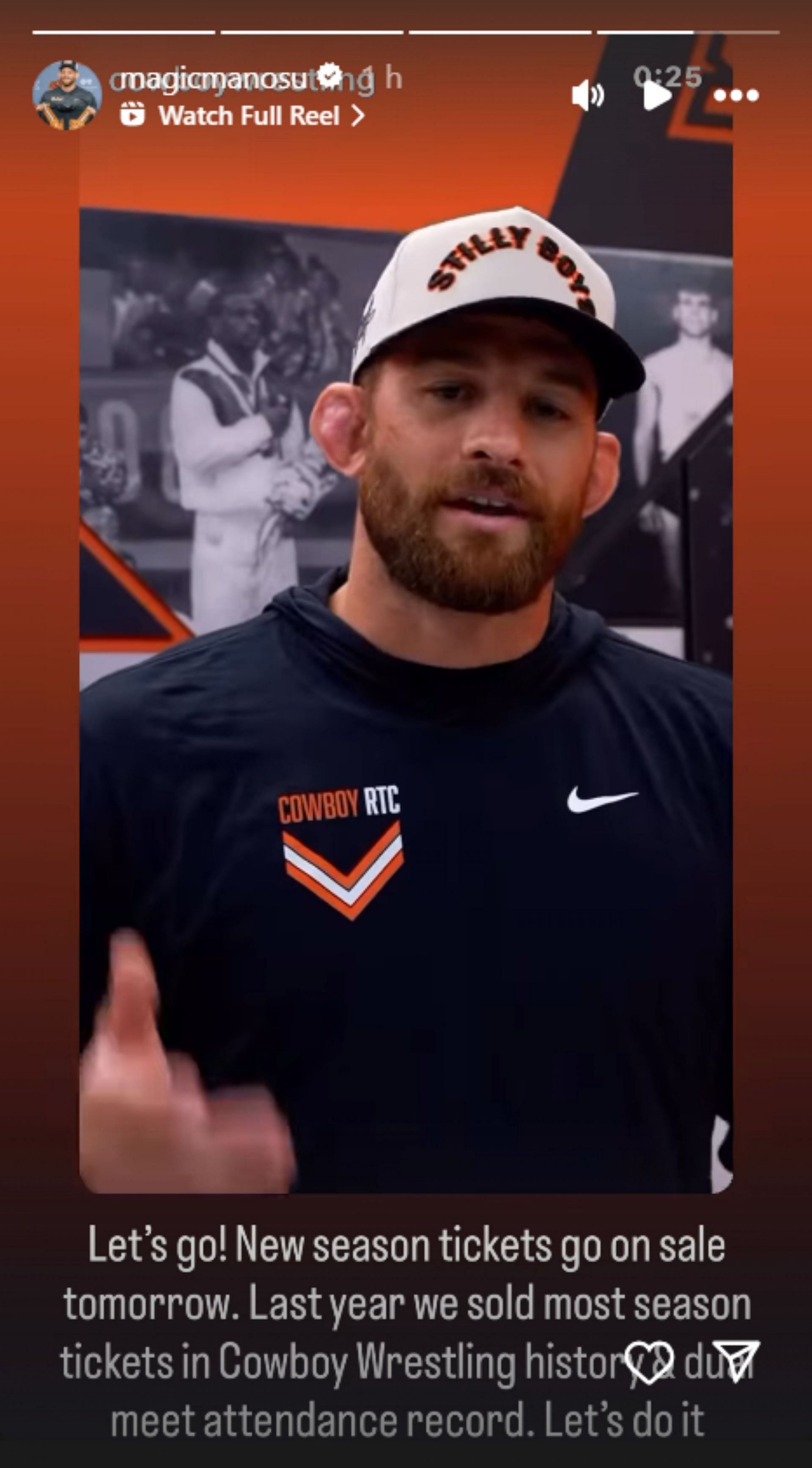 David Taylor appeals to fans; Instagram - @magicmanosu