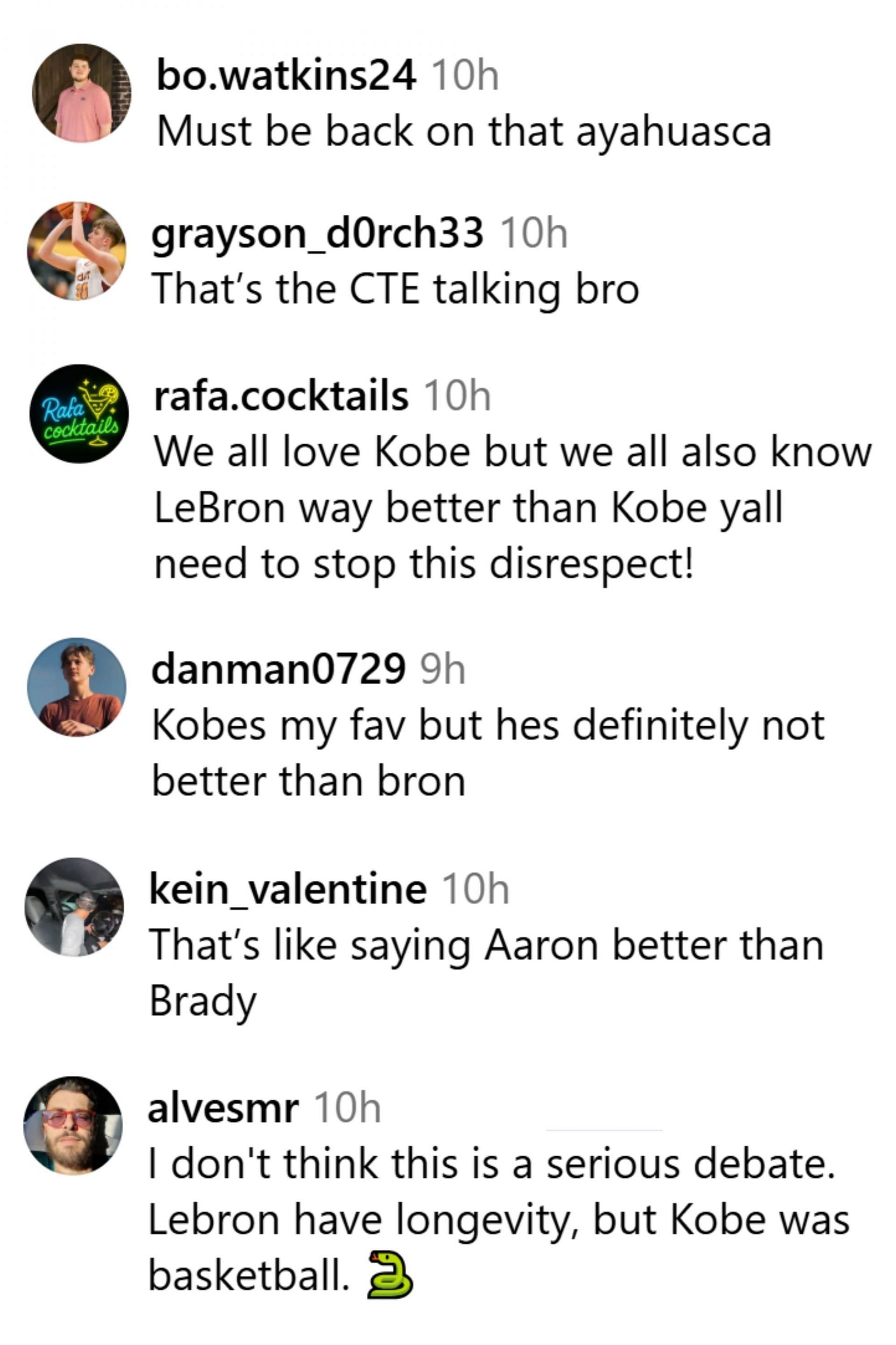 Comments on Aaron Rodgers choosing Kobe Bryant over LeBron James. (Photo: @overtimeszn on IG)