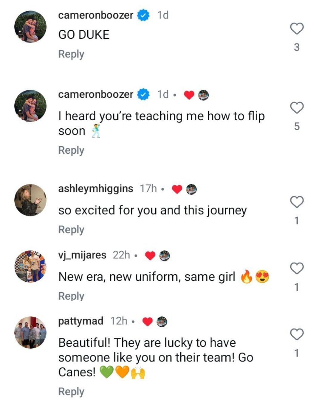 Duke freshman Cameron Boozer reacts to girlfriend Yva Cao&#039;s post. (Images via Instagram @yvacao)