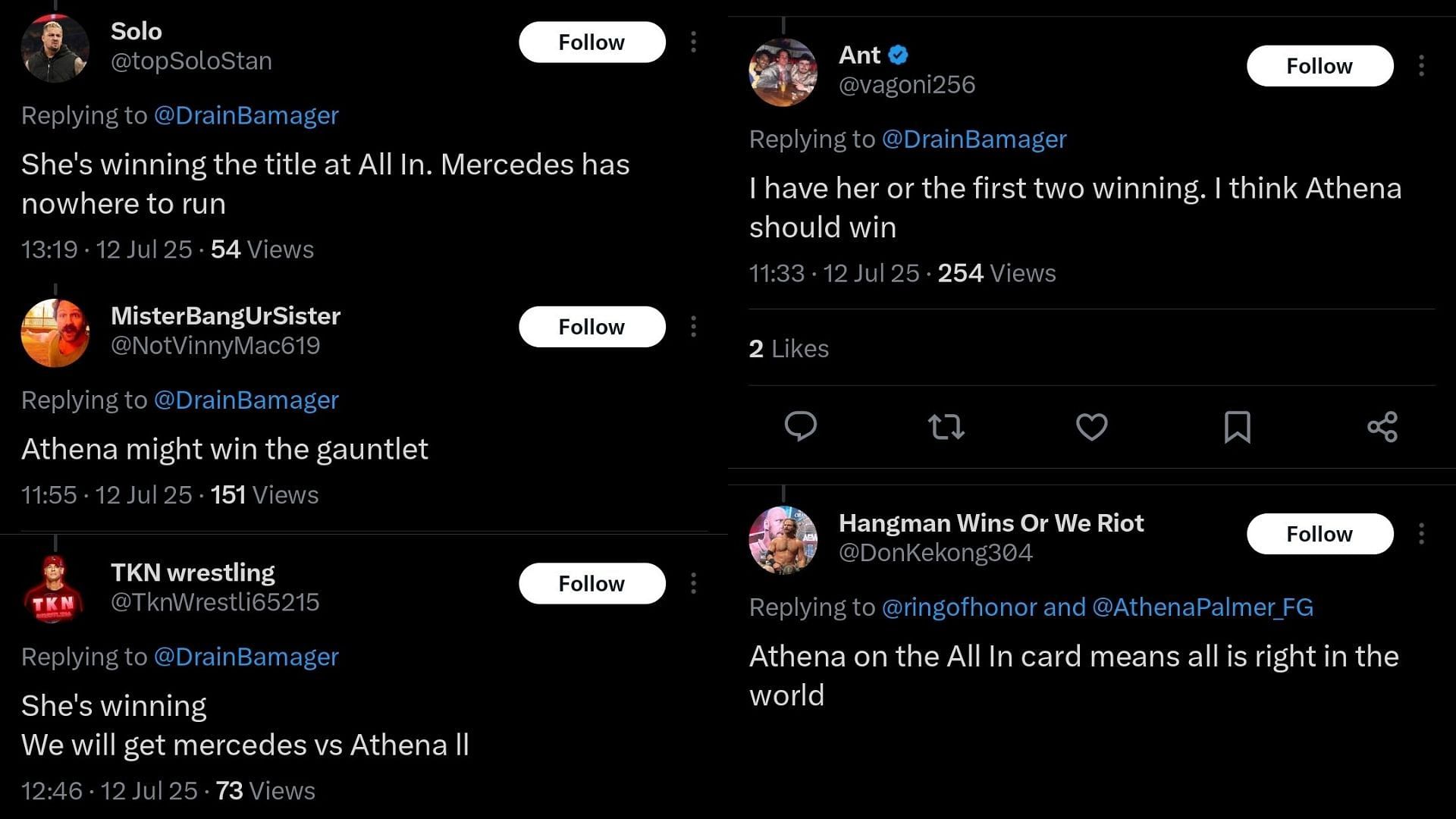 Fans react to Athena confirming her participation in the Women&#039;s Casino Gauntlet Match. [Images via Drainmaker&#039;s X]