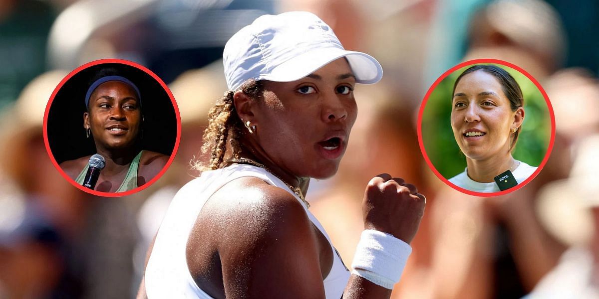 Taylor Townsend (background), Coco Gauff (left inset), Jessica Pegula (right inset), Sources: Getty