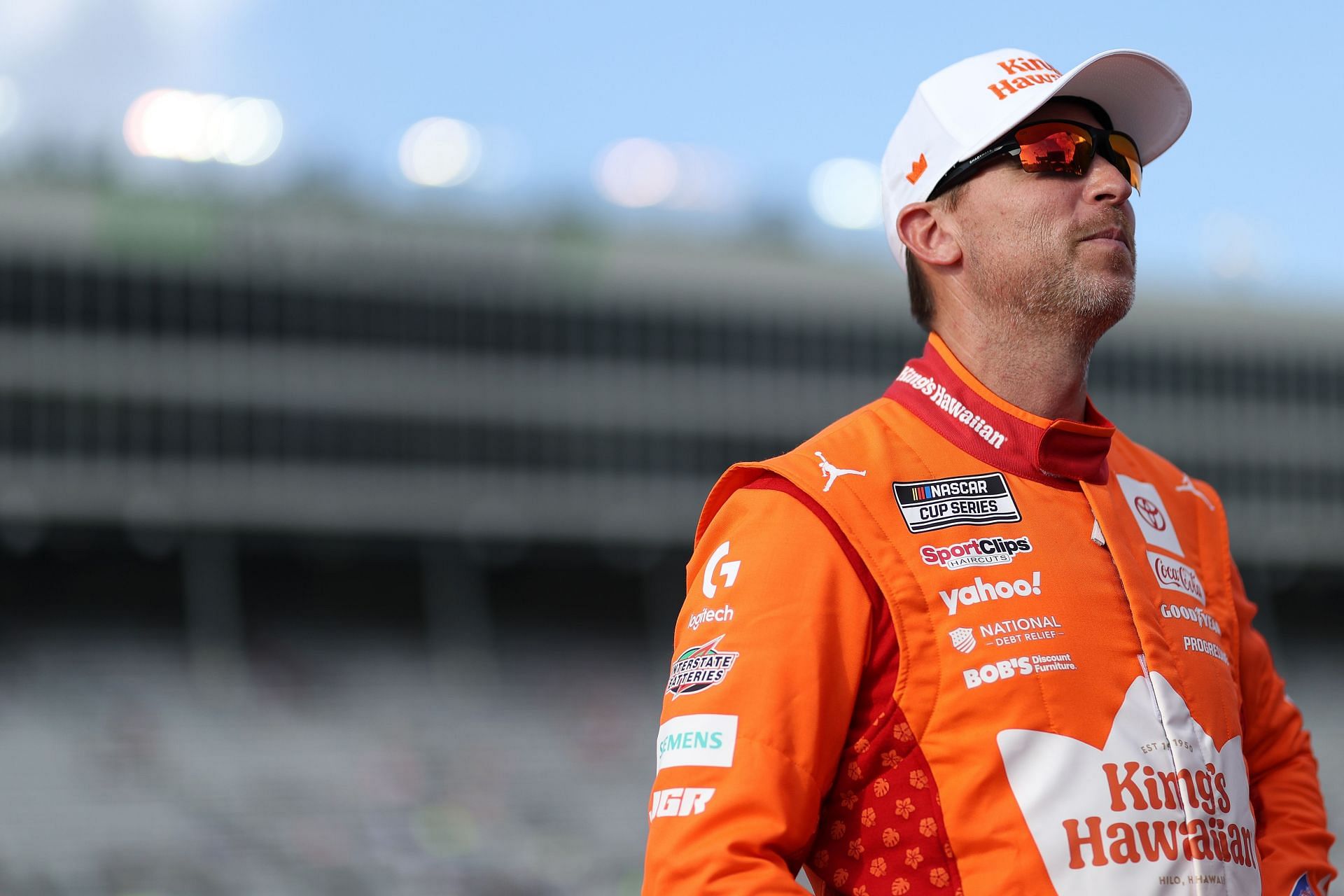 Denny Hamlin before the NASCAR Cup Series Quaker State 400 at Echo Park Speedway. Source: Getty