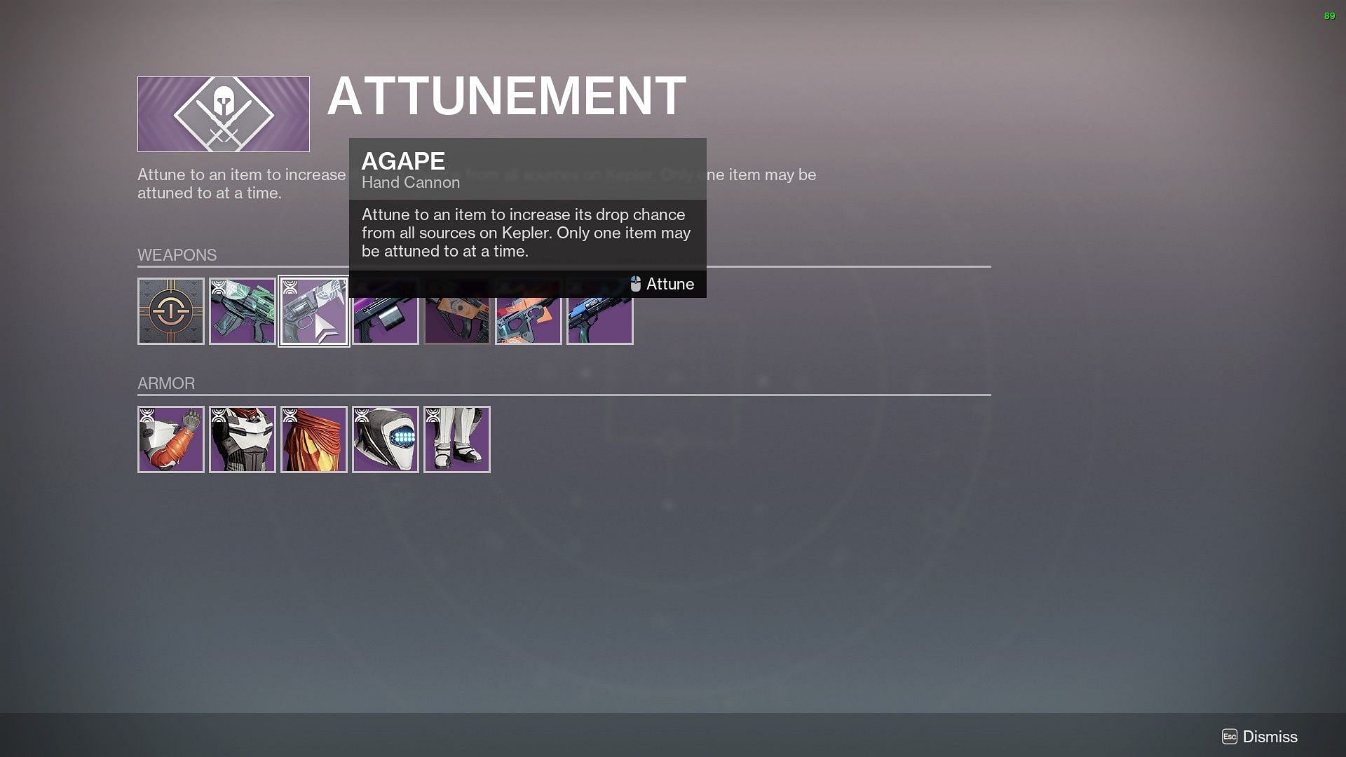 Agape for attunement in Kepler (Image via Bungie)