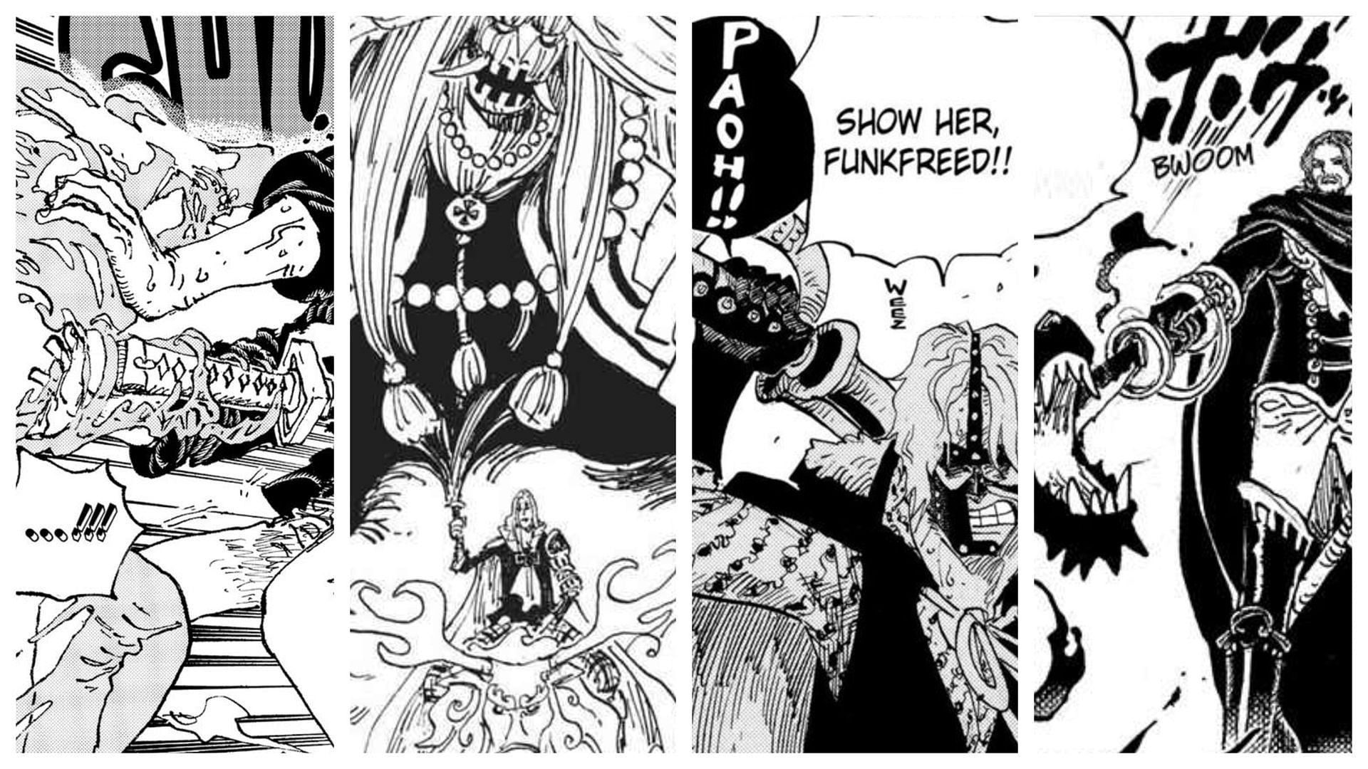 Shiryu, Hawkins, Spandam, and Shamrock in One Piece (Image via Shueisha)