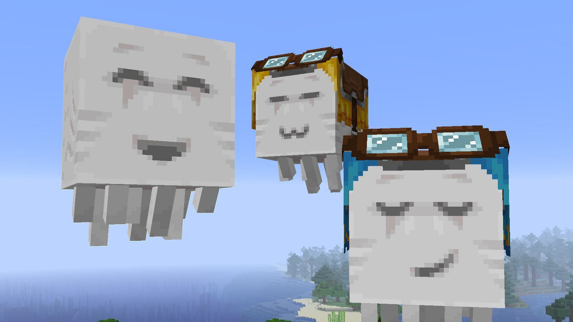 A Minecraft player comes up with the idea of having different types of happy ghasts (Image via Reddit/JoeFly2009/Mojang Studios)