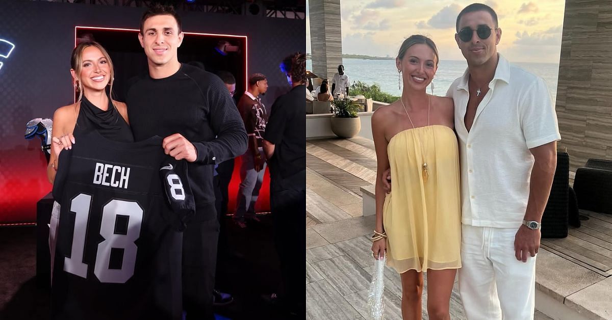 Raiders WR Jack Bech reacts as GF Kylie Young cools off with coconut water during all-girls Mexican getaway 