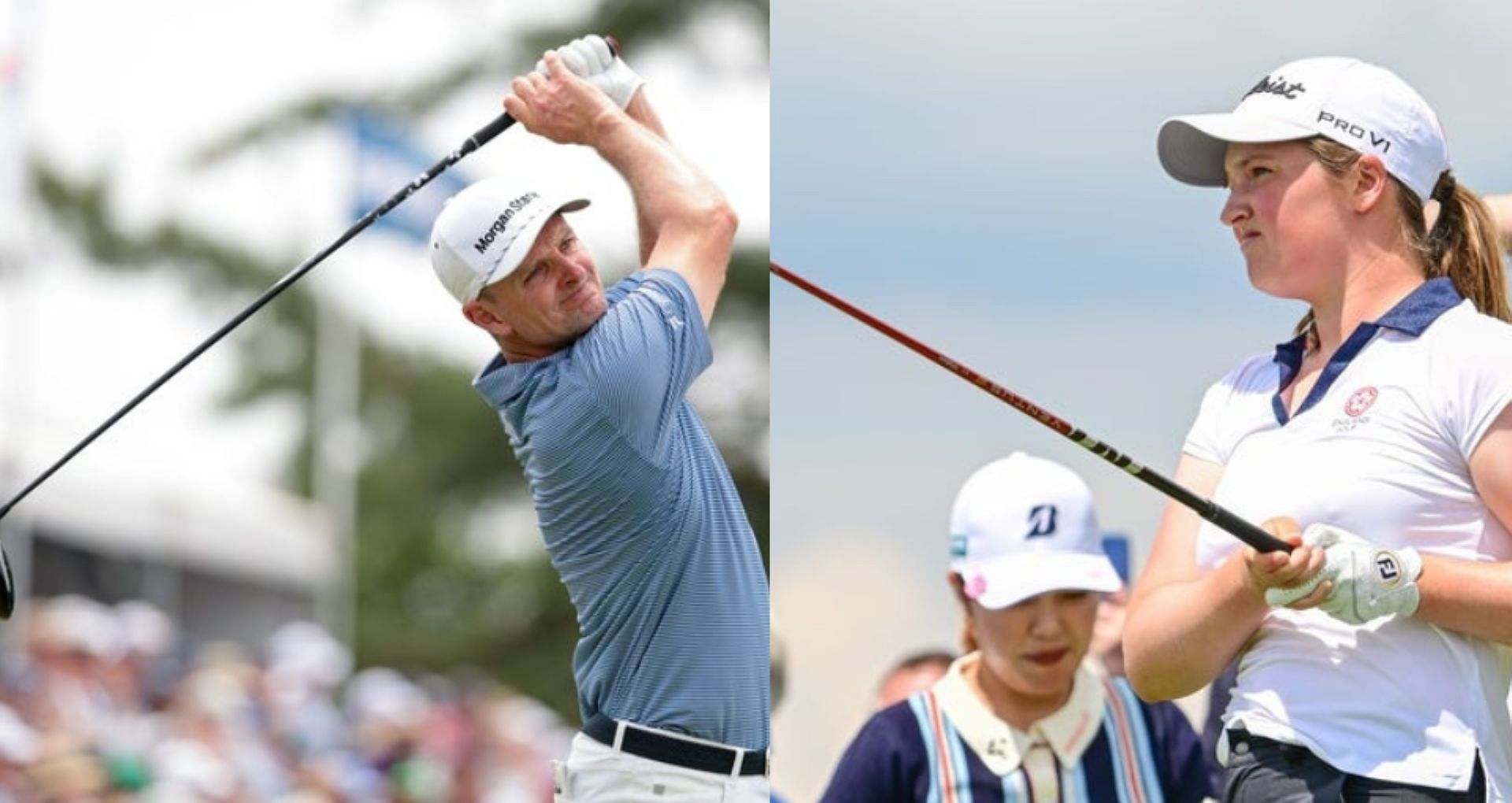Justin Rose on the left and Lottie Woad on the right - Source: Imagn