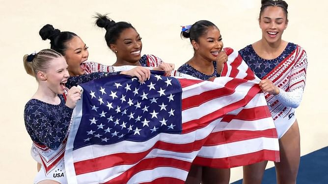 Jade Carey gets emotional while recalling Olympics gold medal victory with Simone Biles, Suni Lee and other USA teammates