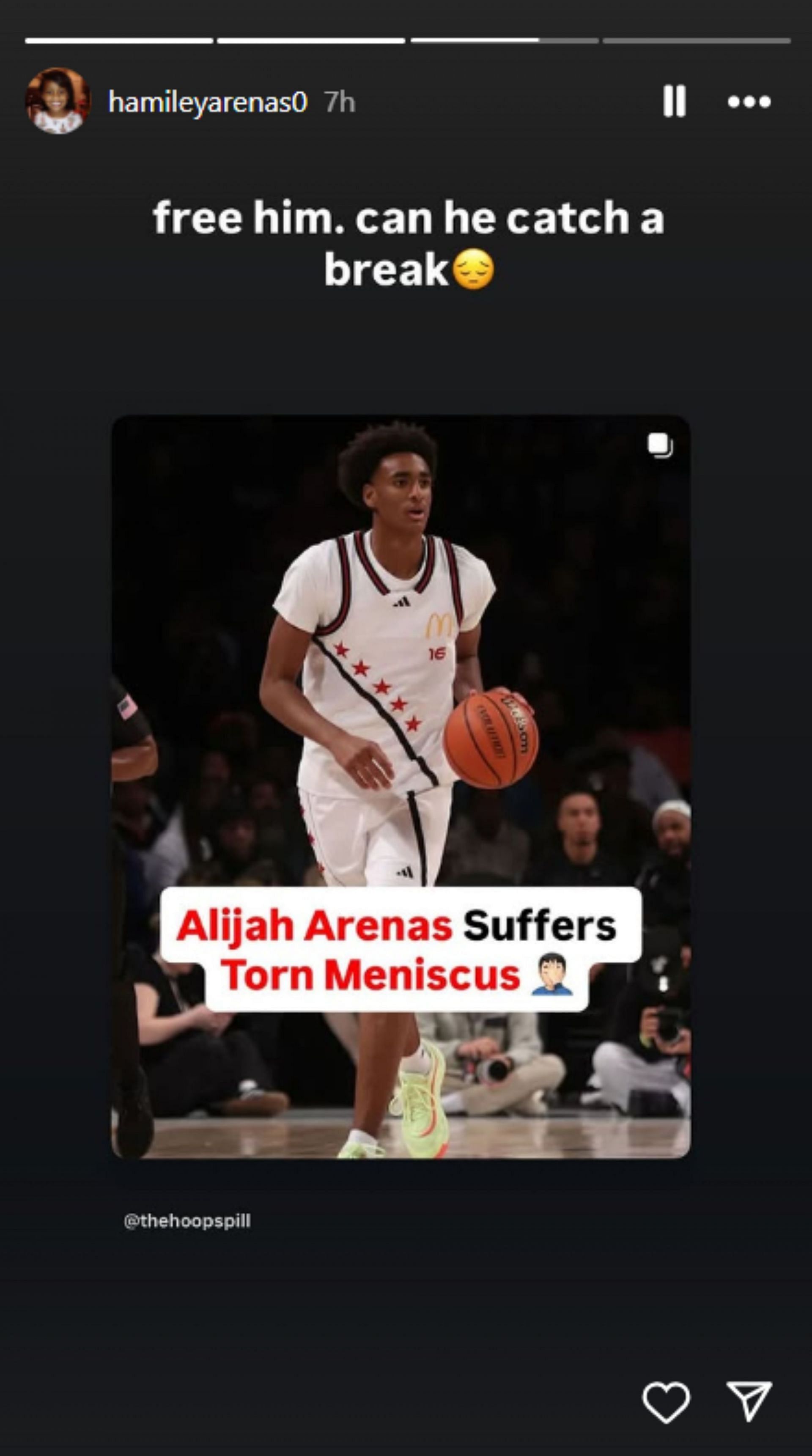 Hamiley Arenas shares heartfelt note as brother Alijah Arenas suffers potential season-ending injury (Image via Instagram @hamileyarenas0)