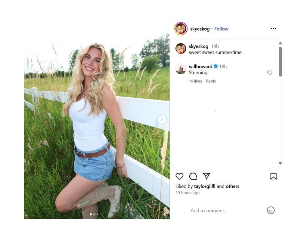Will Howard drops 1-word compliment on gf Skyler Skoglund&rsquo;s IG post [IG/@skyeskog]