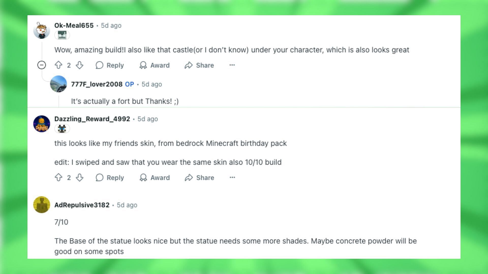 Redditors react to the Steve statue build (Image via Reddit)