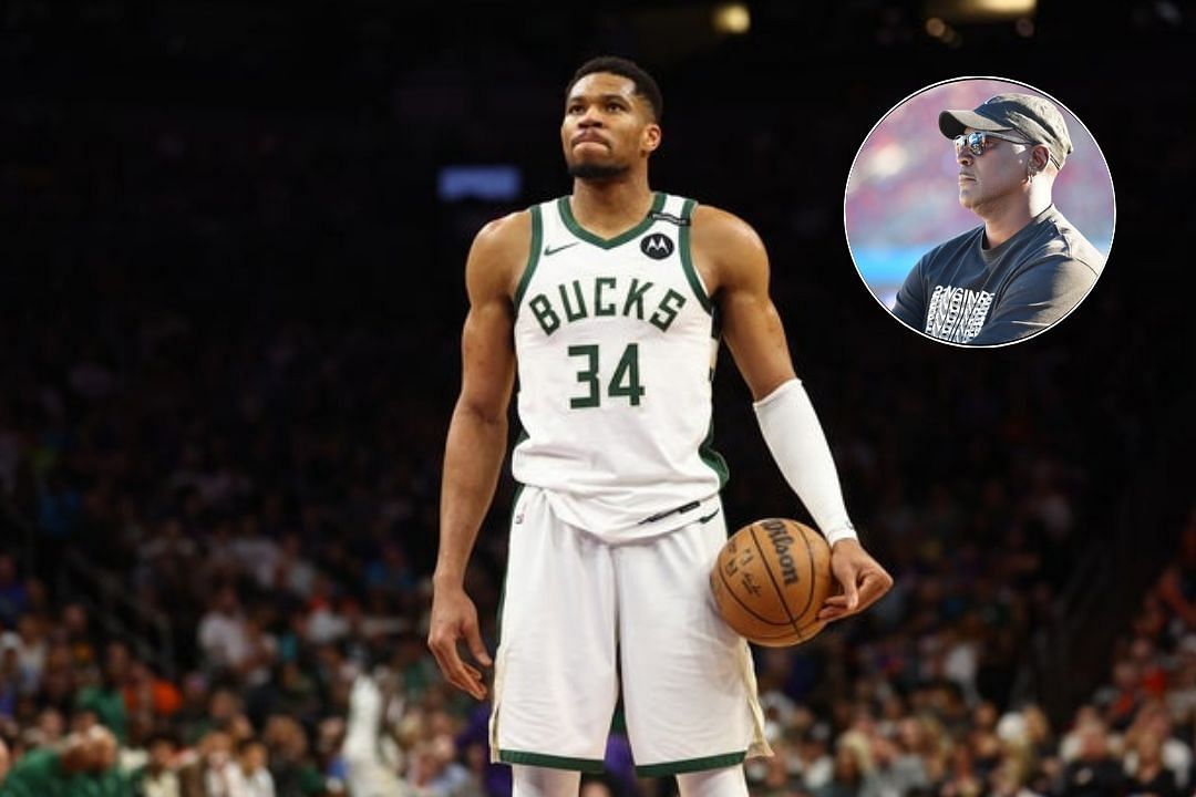 Milwaukee Bucks star Giannis Antetokounmpo prepares for a free throw during the playoffs, Michael Jordan looks on during a NASCAR event  