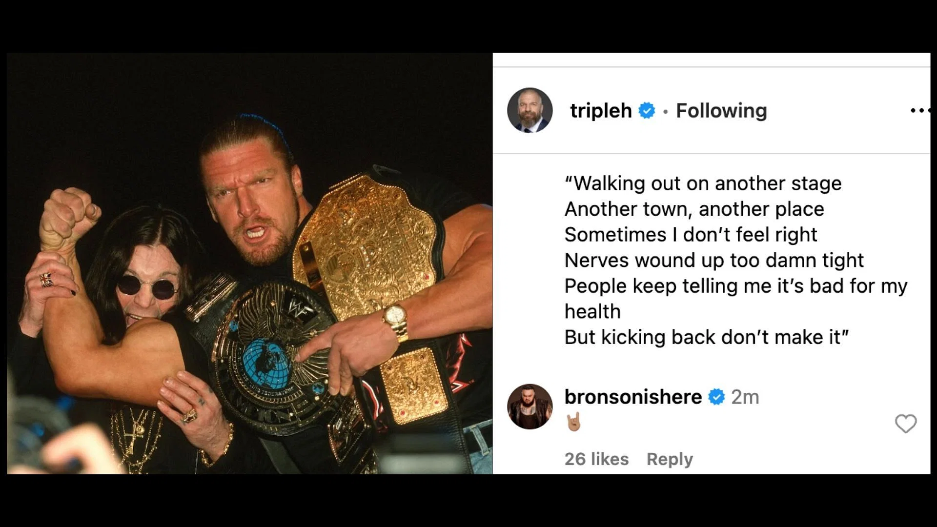 Reed reacted to Triple H&#039;s tribute to Ozzy Osbourne on social media. [Image credit: Triple H on Instagram]