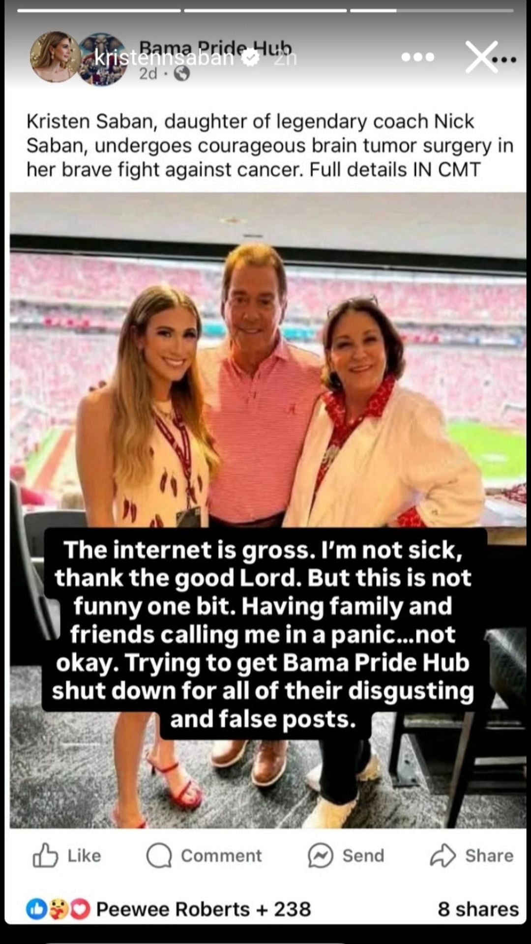 &quot;This is not funny one bit&quot;: Nick Saban&#039;s daughter Kristen hits back at false report of brain tumor surgery via latest IG post (IG/kristennsaban)