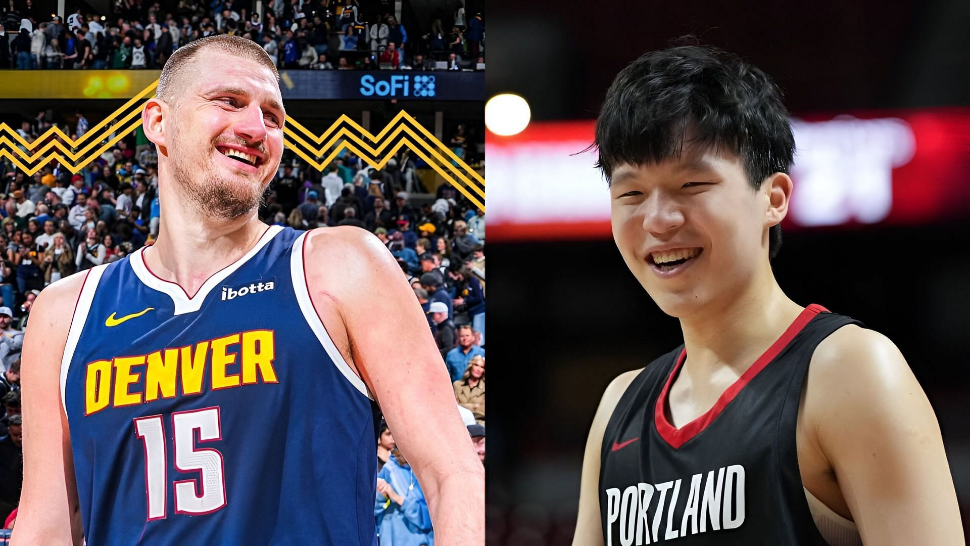 Nikola Jokic and Yang Hansen - Image Credits: Instagram (@nuggets, @trailblazers)