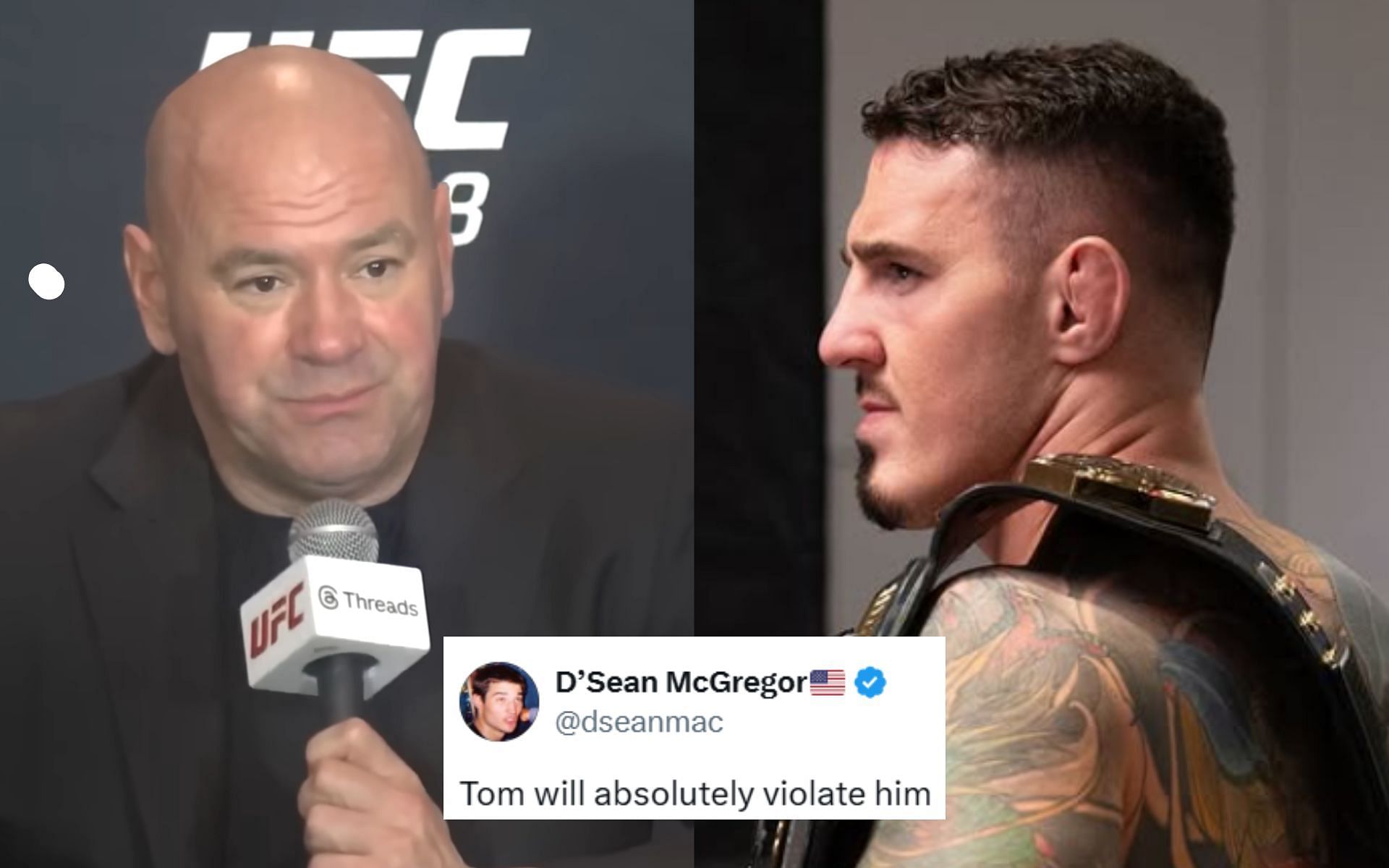 Dana White (left) announced the name of the first challenger for Tom Aspinall