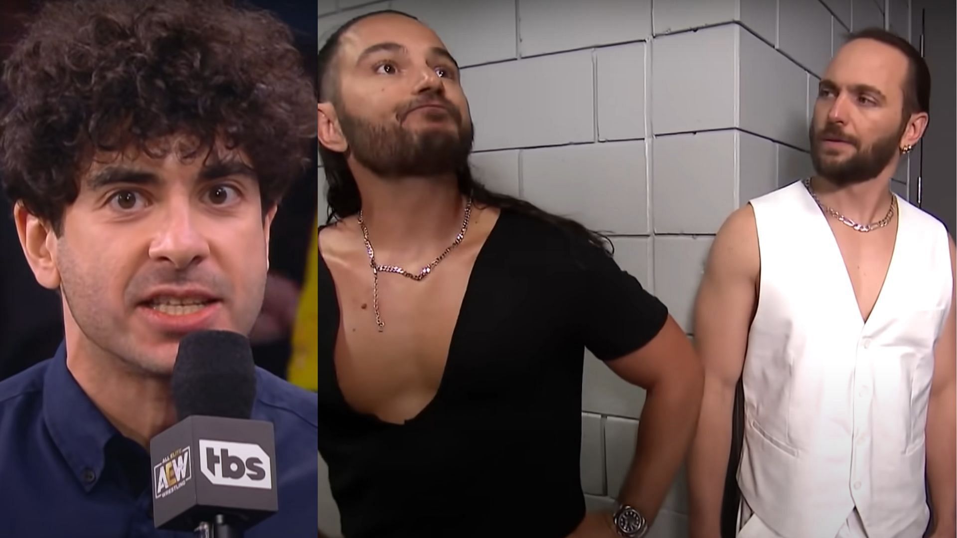 Tony Khan (left) and Young Bucks (right). (Image credits: AEW YouTube channel)