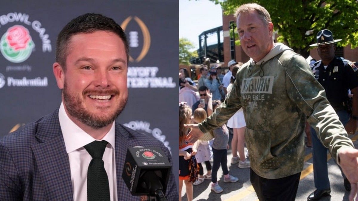 Dan Lanning (L)  Rose Bowl Head Coaches Press Conference &amp; Hugh Freeze (R) Syndication: The Montgomery Advertiser (Image Credits: Imagn)