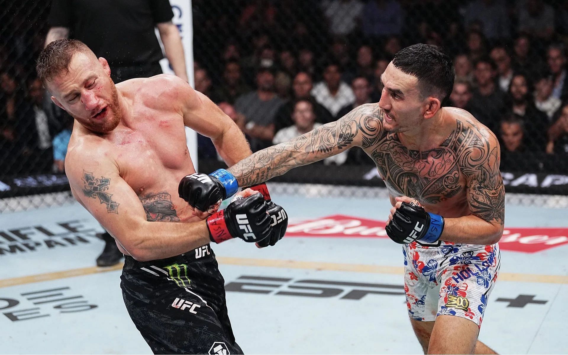 Justin Gaethje (left) talks about the Max Holloway (right) loss. [Image courtesy: Getty]