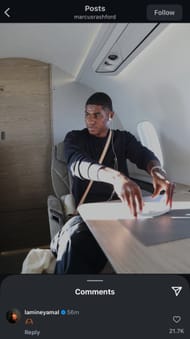 Yamal's comment on Rashford's post