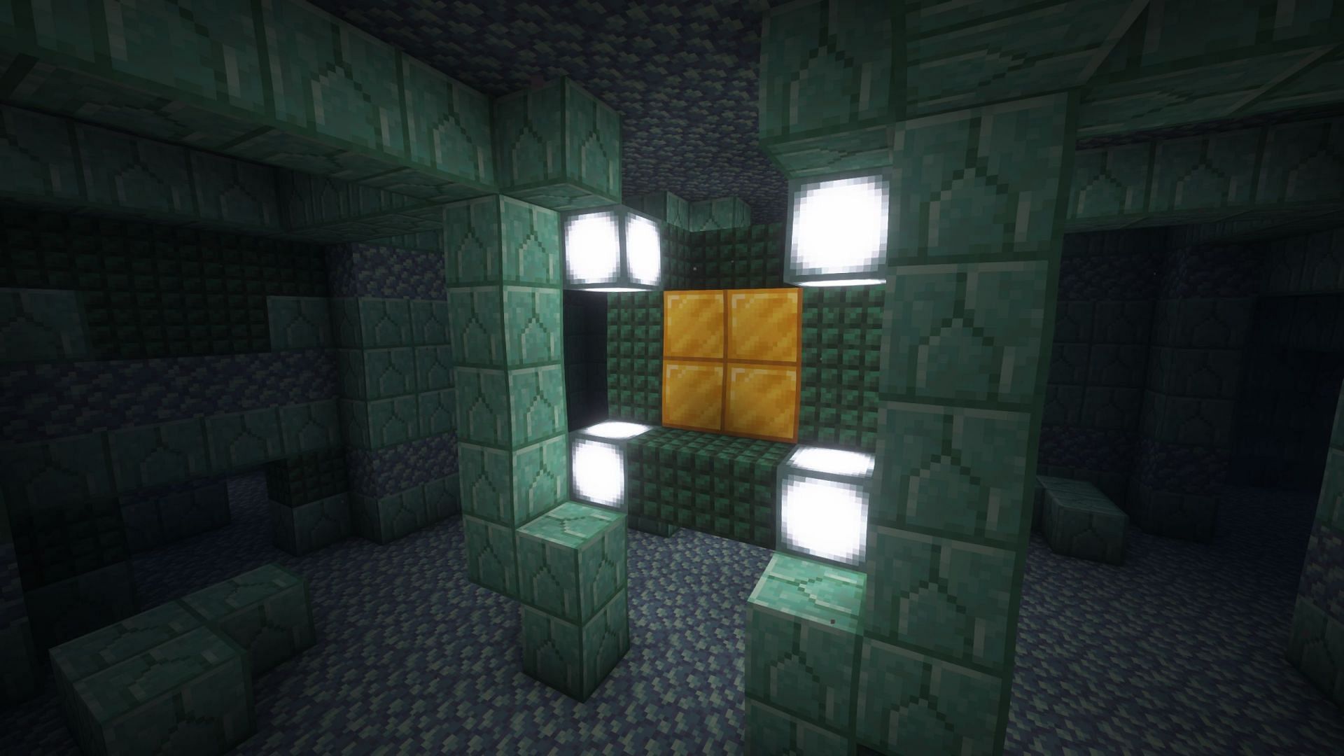 There are several gold blocks hidden in every Ocean Monument (Image via Sportskeeda Gaming || Mojang Studios)