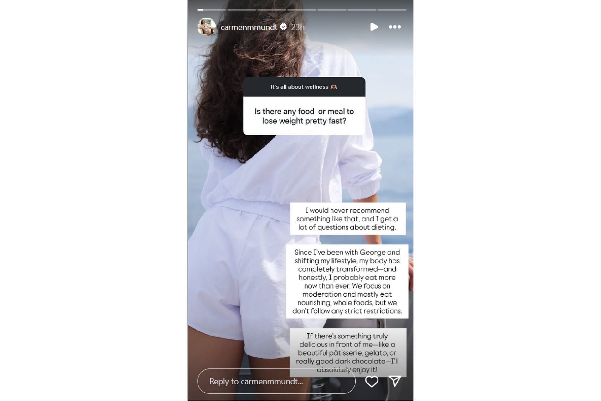 Snapshot of George Russell&#039;s girlfriend on her Story...Instagram/@carmenmmundt