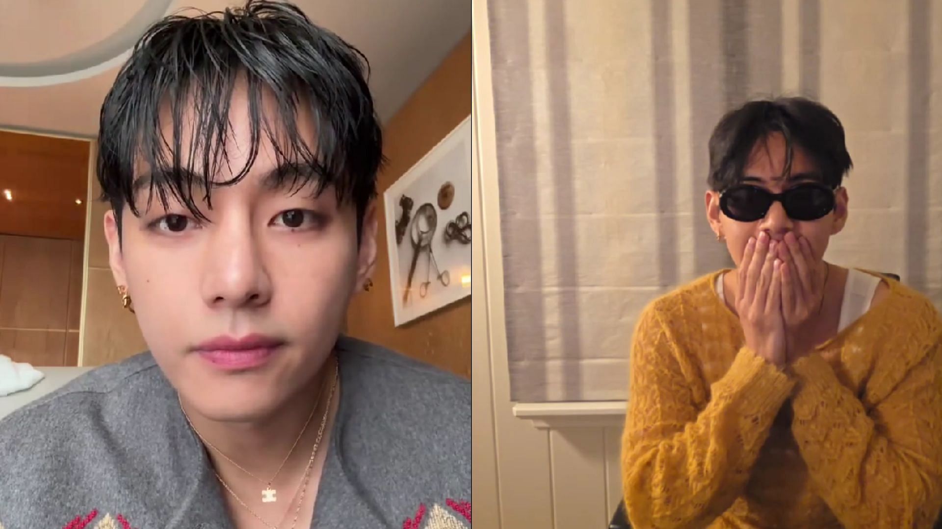 Taehyung entertains fans with his antics (Images via Weverse)