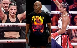 Mike Tyson congratulates Katie Taylor and Amanda Serrano after their trilogy bout while reminding Jake Paul about $1 million wager