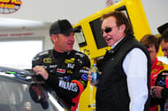 Clint Bowyer (L) talks with owner Richard Childress before the 2011 Kobalt Tools 400 at Las Vegas. Source: Imagn