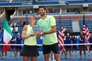 Sara Errani and Andrea Vavassori with their 2024 US Open mixed doubles trophy - Source: Getty