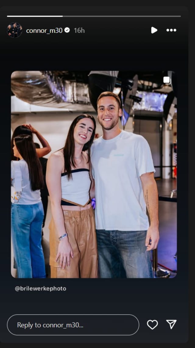 Connor McCaffery shares a snap with GF Caitlin Clark at the WNBA All-star game on Ig story. Image via @connor_m30