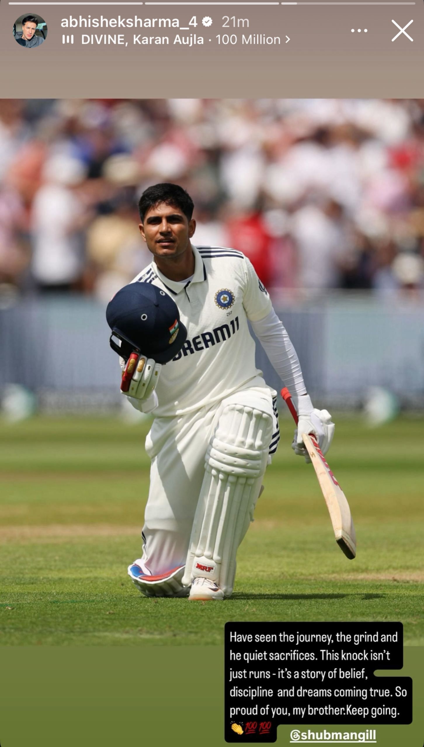 Abhishek Sharma pens emotional note for Shubman Gill (Image via Instagram-@abhisheksharma_4)