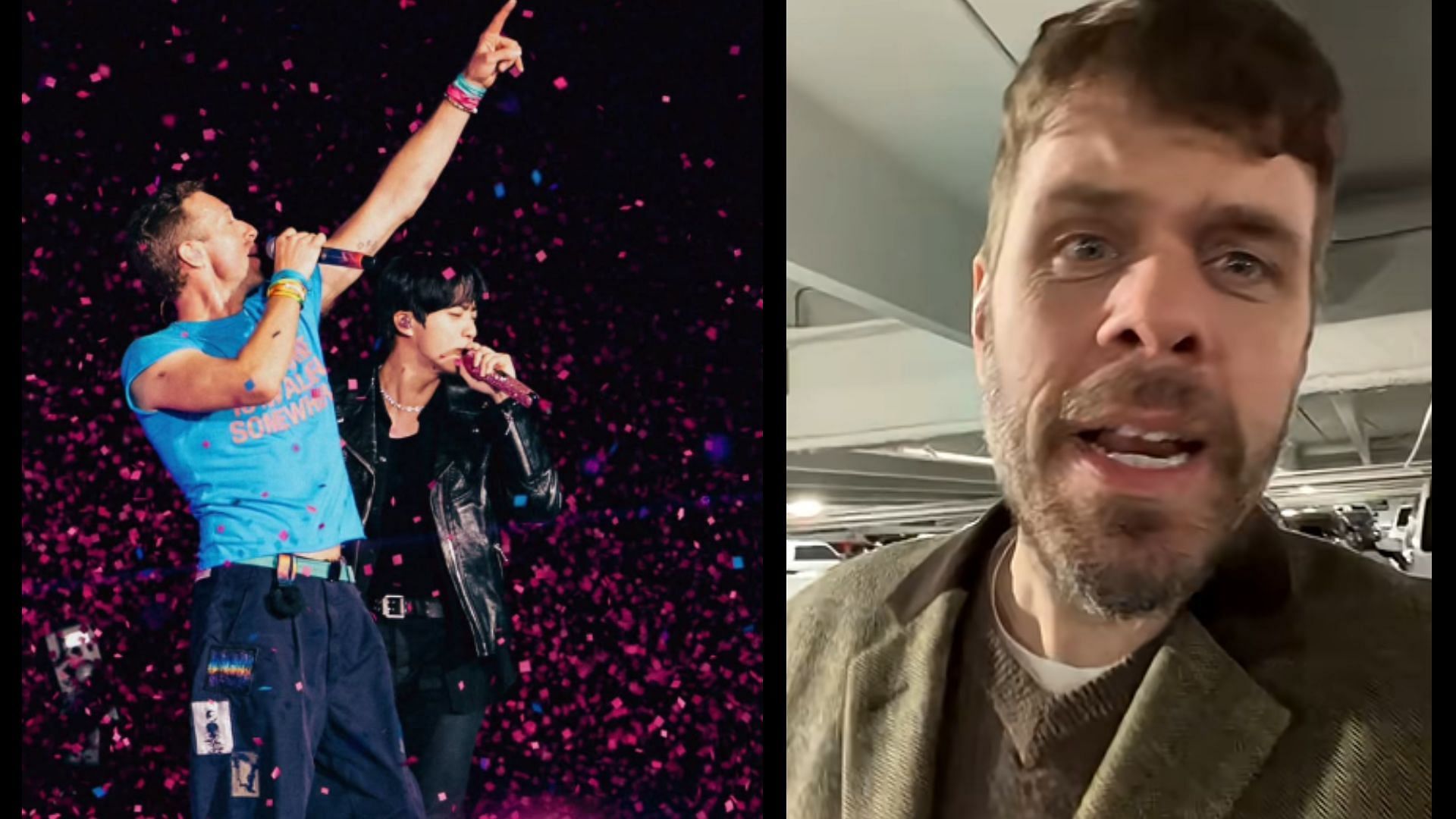 Podcaster Perez Hilton reacted on viral clip of Andy Byron from Coldplay concert (Image via YouTube/ Perez Hilton, Instagram/@jin)