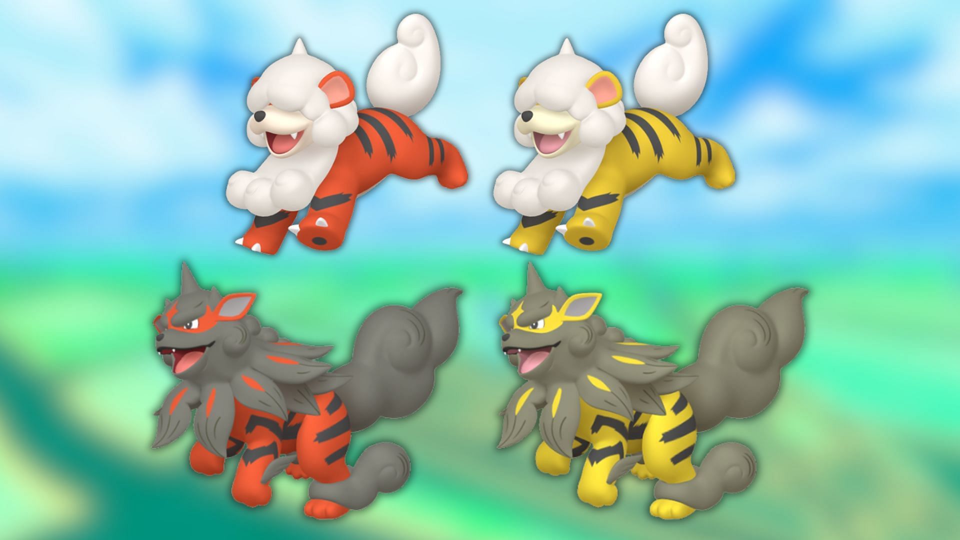 Linha de evolução de rosnado Hisuian e variantes brilhantes (Imagem via Pokemon Company)