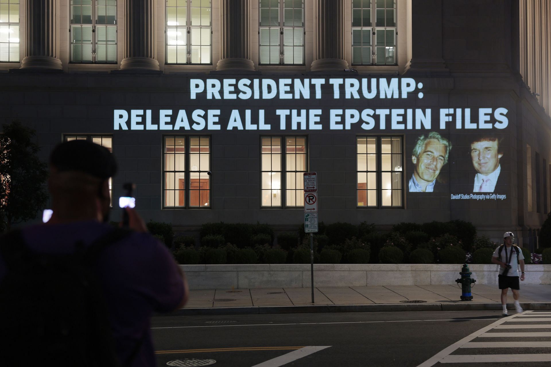 Activists Project Message To Trump Calling For Release Of Epstein Files - Source: Getty