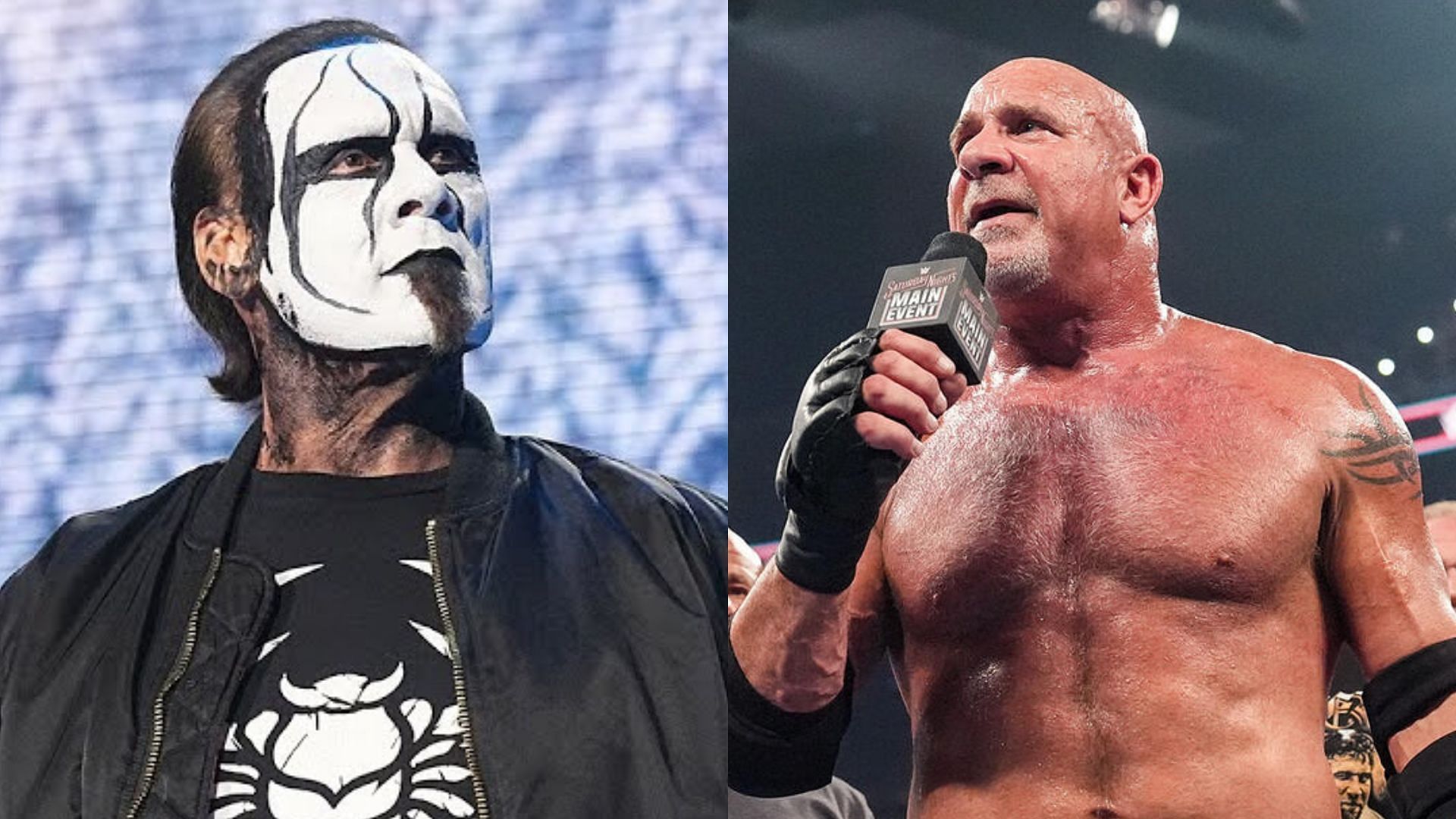 WWE legends Sting (left) and Goldberg (right). (Image credits: AEW YouTube channel &amp; wwe.com)