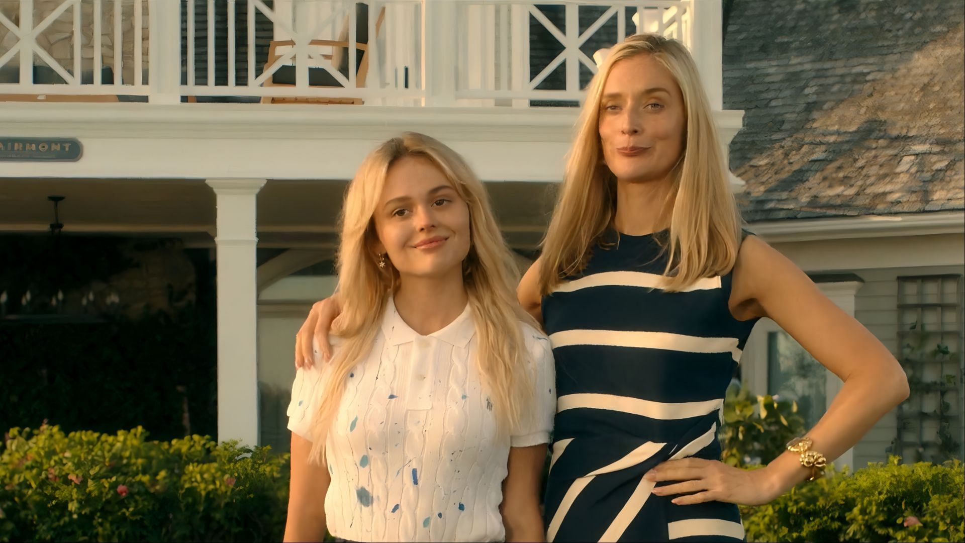 Penny Sinclair and Cadence share a moment on the lawn of Windemere. (Image via Prime Video)