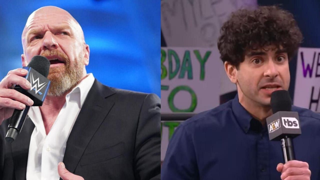 Triple H (right), Tony Khan (left). Image credits: wwe.com and AEW on YouTube