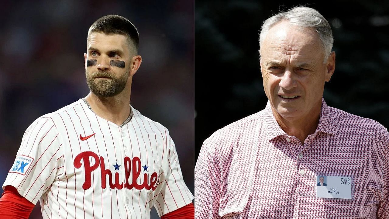 Phillies star Bryce Harper was reportedly involved in a verbal spat with MLB commissioner Rob Manfred (Getty)