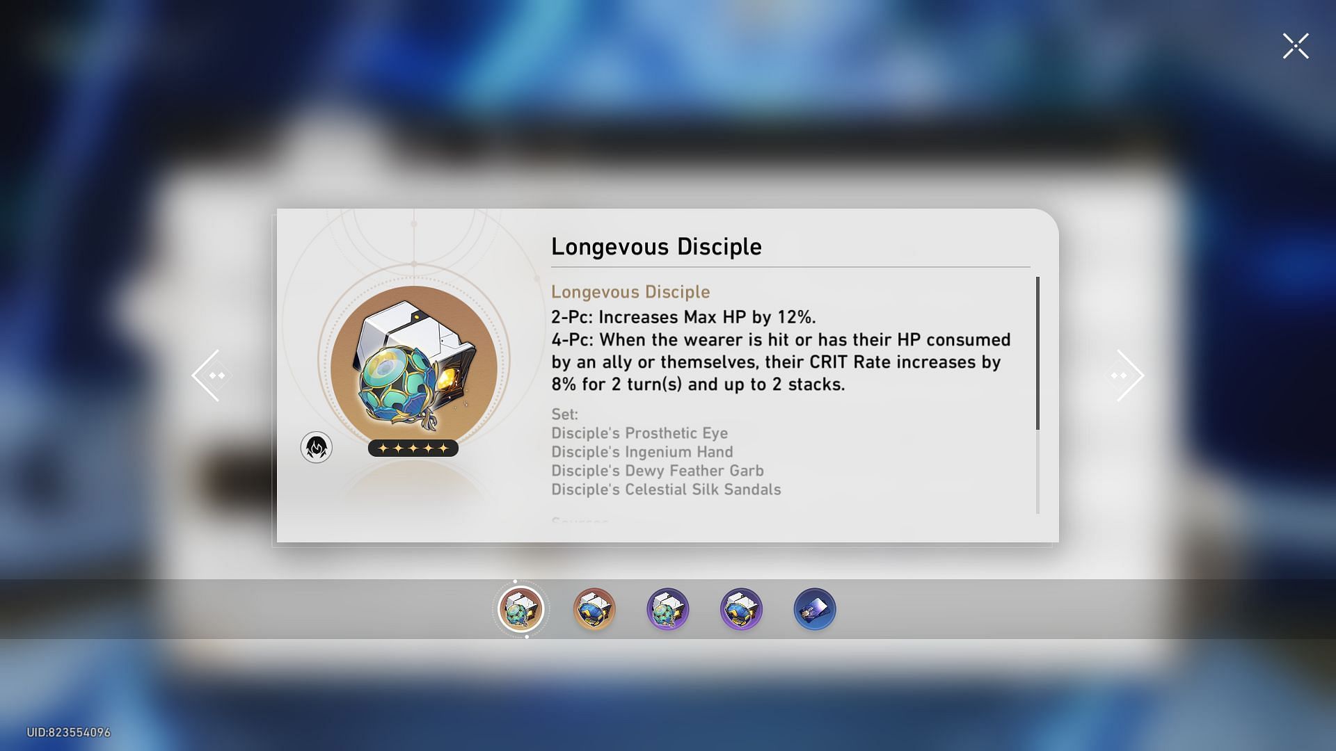 Longevous Disciple Relic set (Image via Sportskeeda Gaming || HoYoverse)