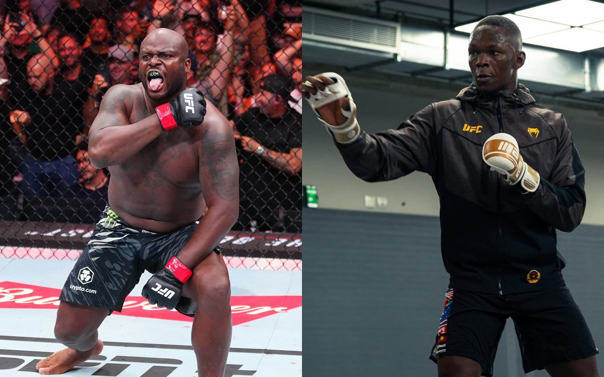 Derrick Lewis (left) gets Israel Adesanya