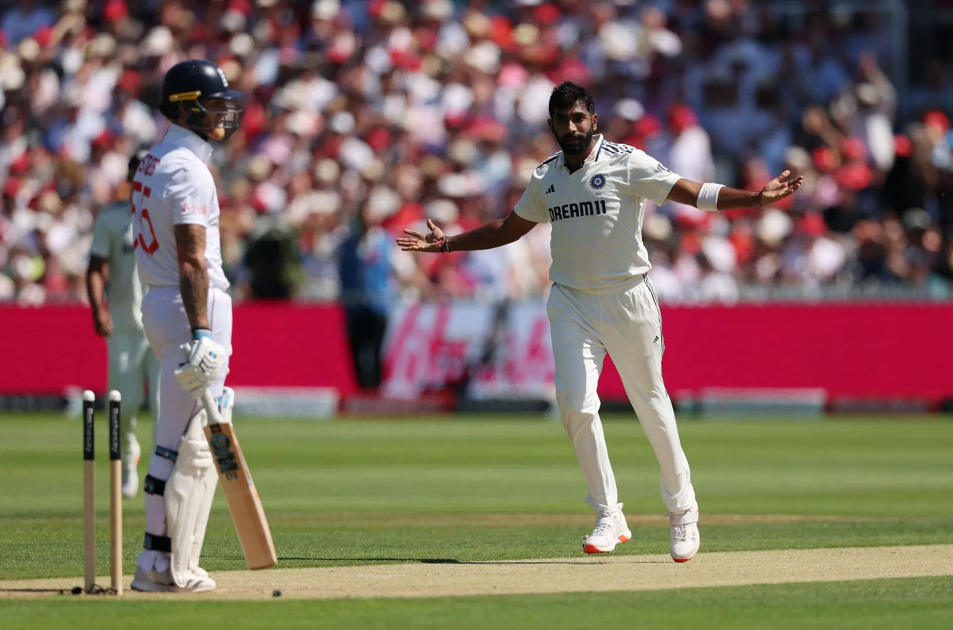 Jasprit Bumrah gave India their first breakthrough on Day 2 by castling Ben Stokes. [P/C: Getty]