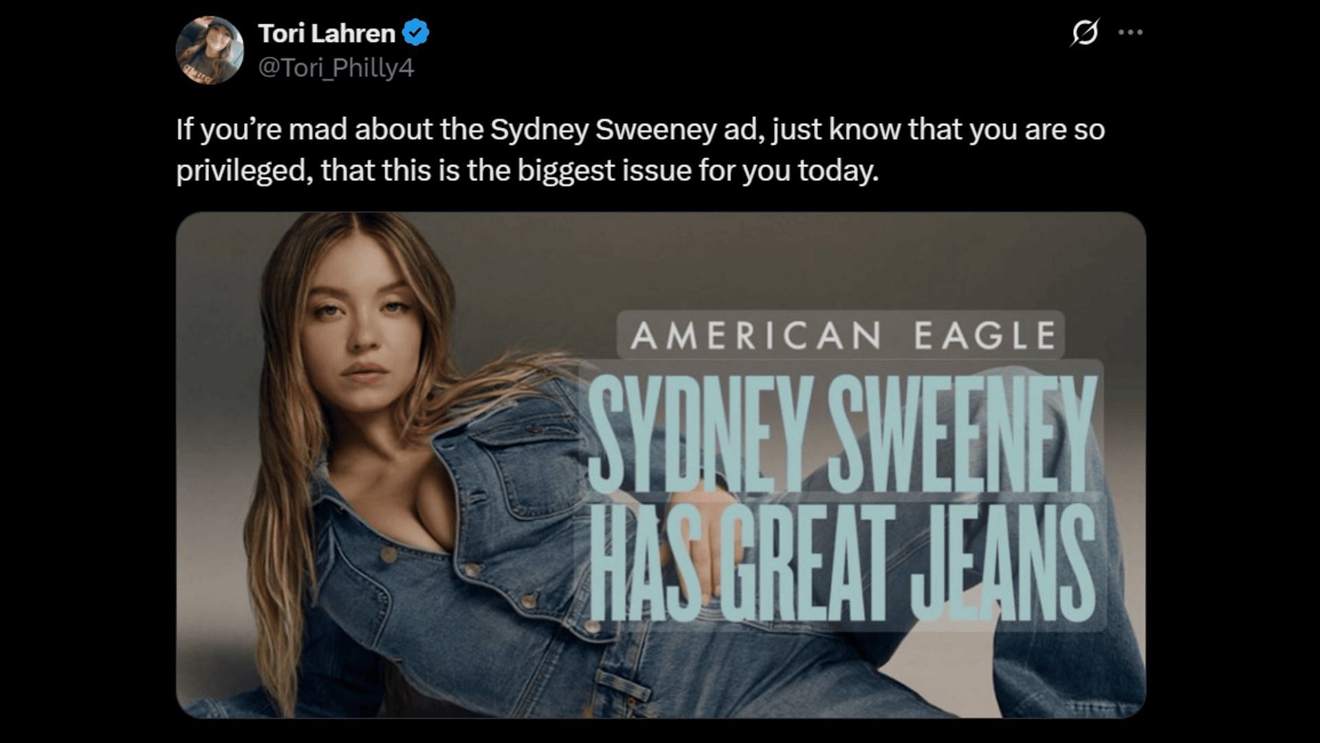 A glimpse of the Sweeney ad. (Image via X)