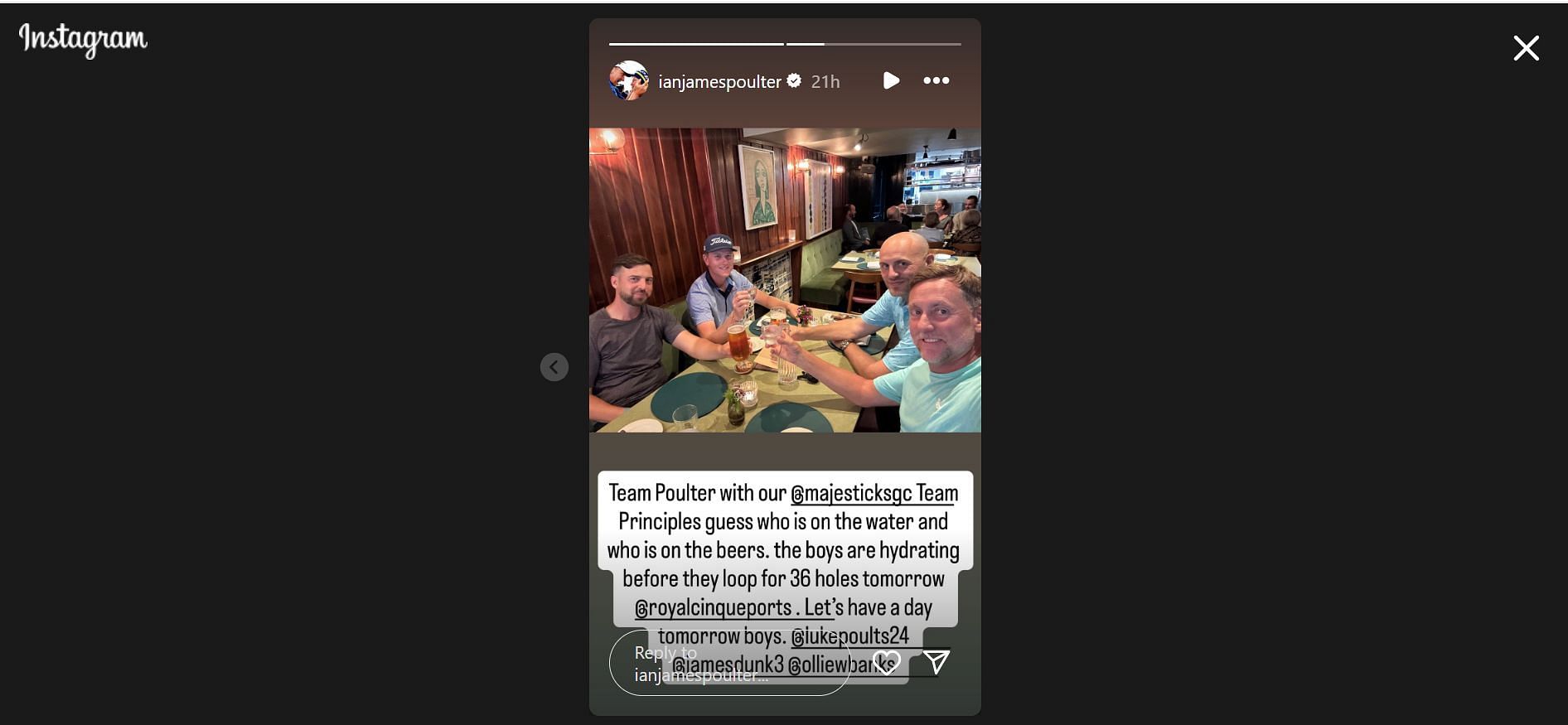 Ian Poulter&#039;s Instagram story on June 30 (Image Credit: via Instagram @ianjamespoulter)