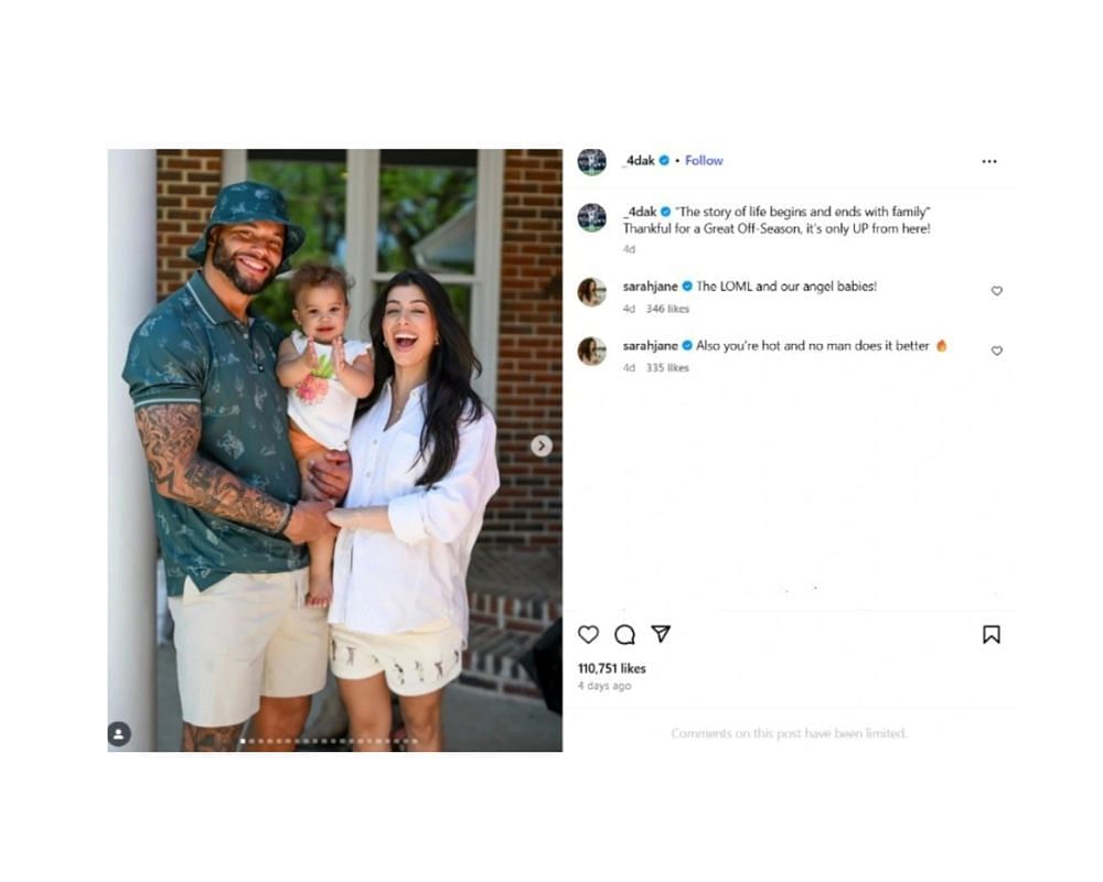 Dak Prescott shares moments with Sarah Jane and daughter [IG/@_4dak]