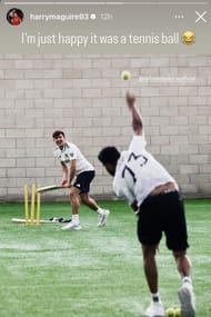 Harry Maguire bats against Mohammed Siraj (Image via Instagram-@harrymaguire93)