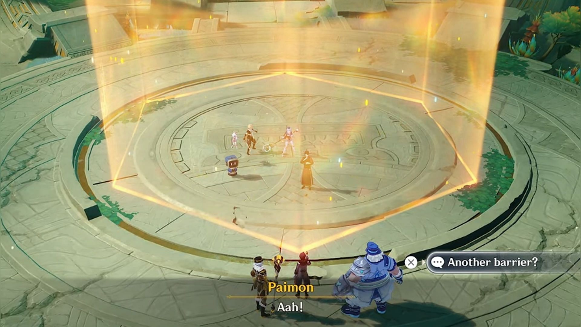 Velirimu entraps the Traveler, Paimon, Zhuoxin, and Ineffa (Image via HoYoverse)